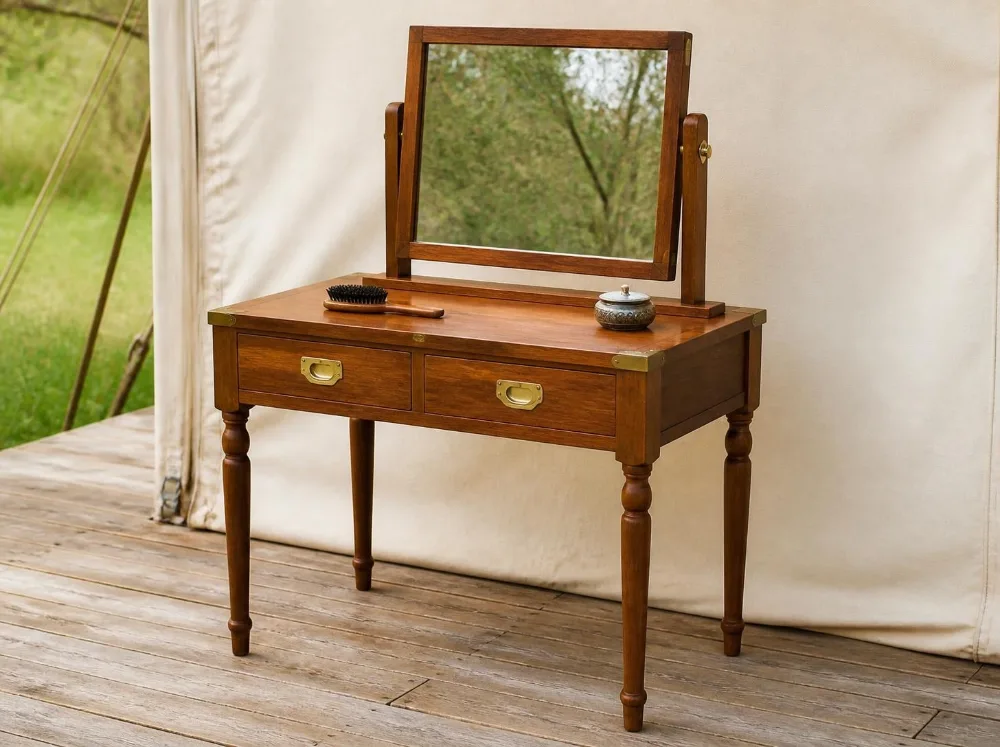 Bhimtal dressing table in solid teak with brass fittings
