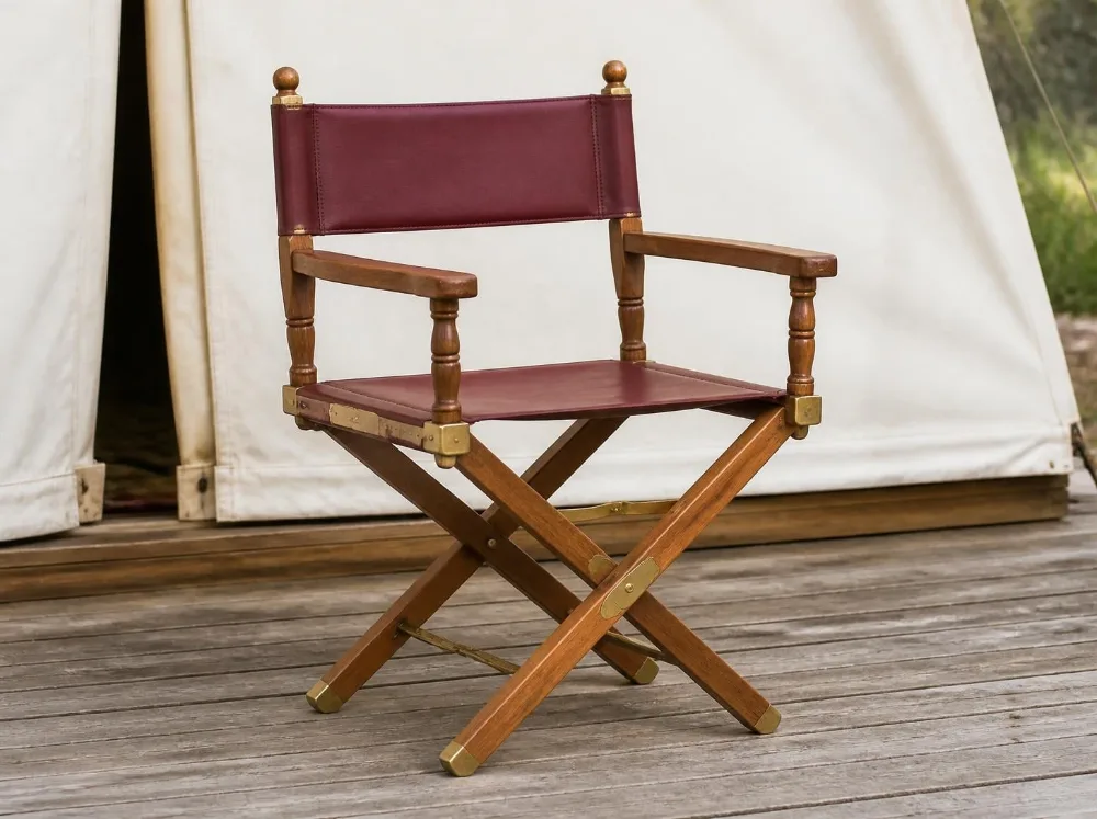 Bhuj leather director chair in solid teak with brass fittings