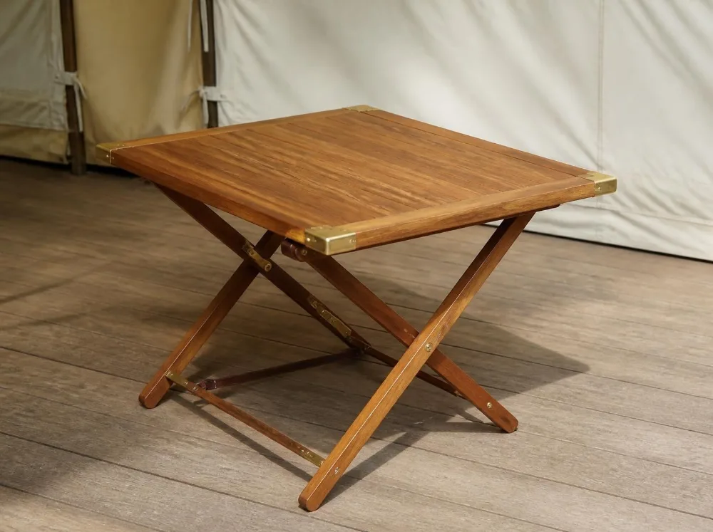 Coorg folding camp table in solid teak with brass fittings