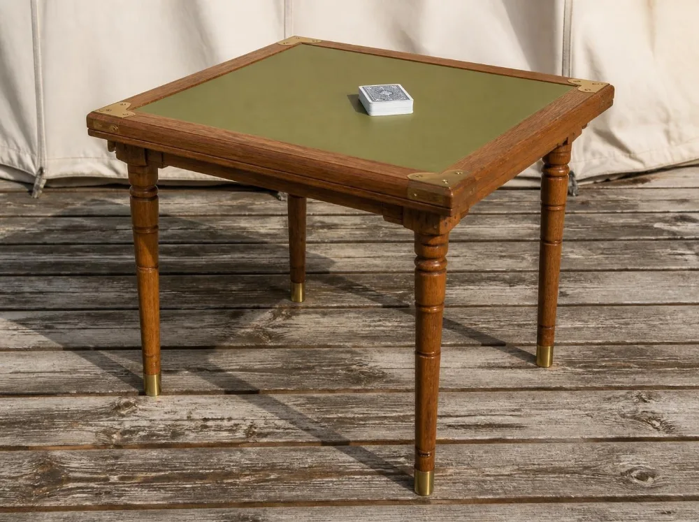 Corbett card table in solid teak with brass fittings