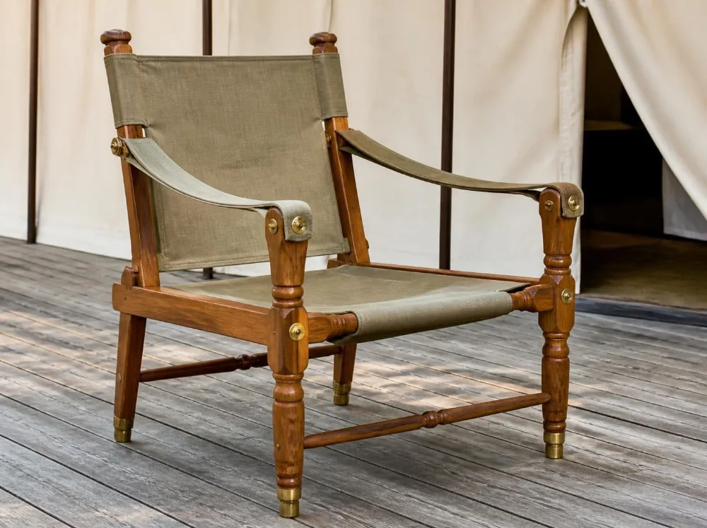Kangra roorkee chair in solid teak with brass fittings