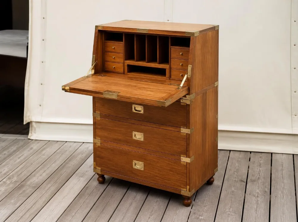Kodaikanal secretaire in solid teak with brass fittings