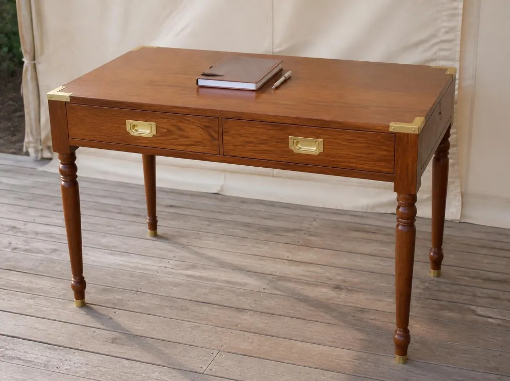 Konkan writing desk in solid teak with brass fittings