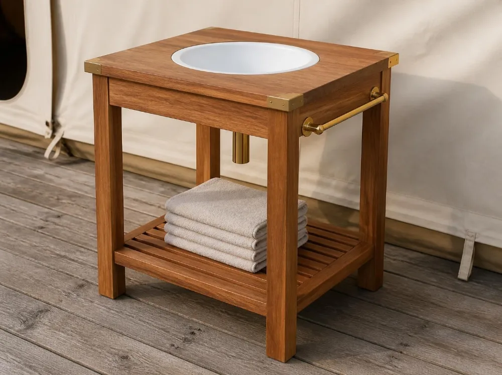 Kutch washstand in solid teak with brass fittings