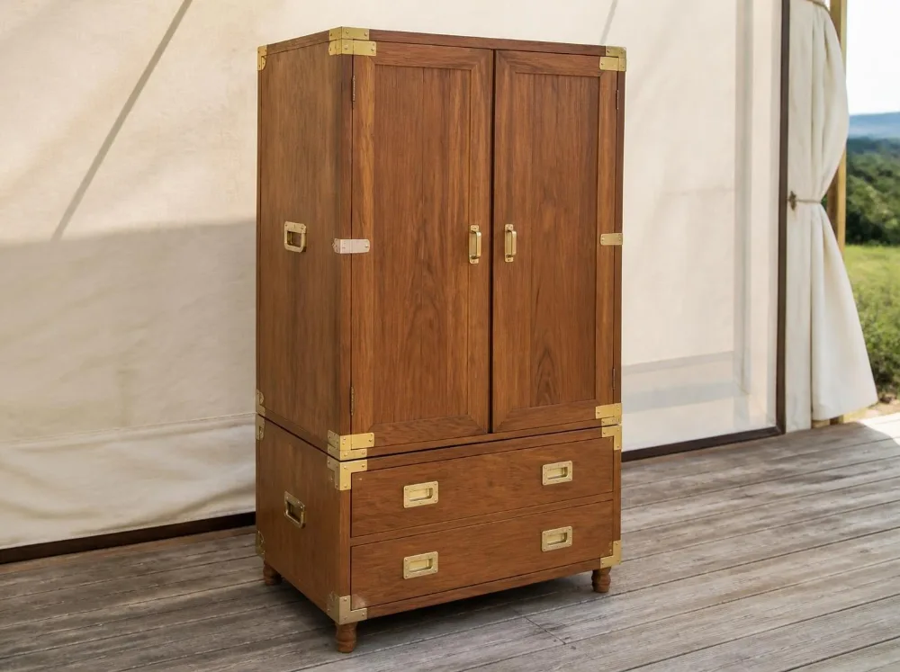 Matheran campaign cabinet in solid teak with brass fittings