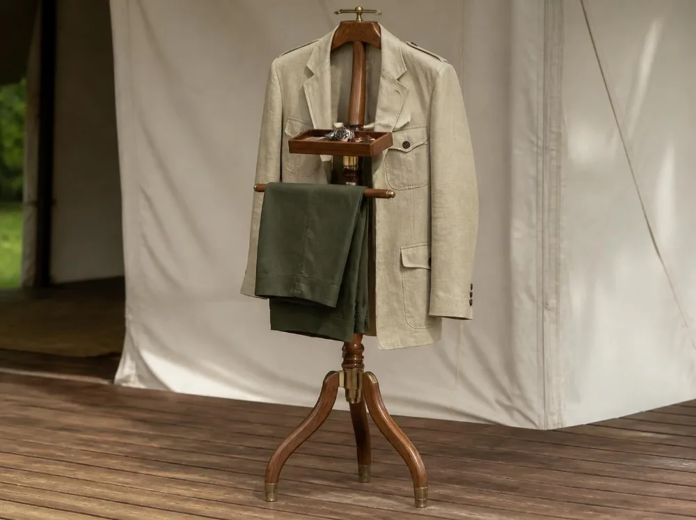 Mysore valet stand in solid teak with brass fittings