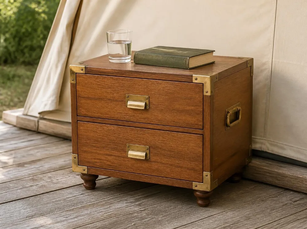 Ooty bedside chest in solid teak with brass fittings