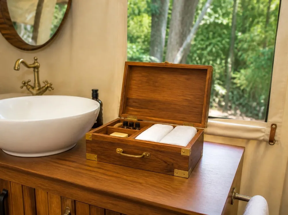 Tirthan amenity box in solid teak with brass fittings