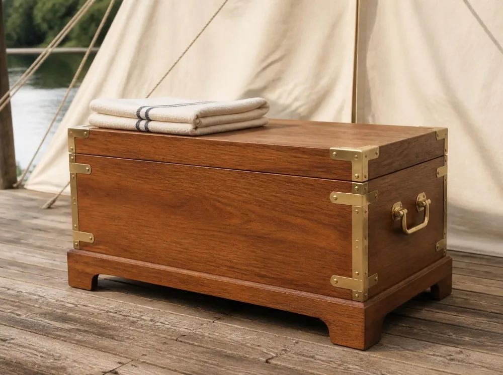 Wayanad campaign trunk in solid teak with brass fittings